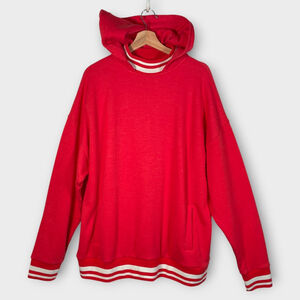P'TULA Oversized Hoodie Sweatshirt LARGE Red/Pink Activewear Pockets